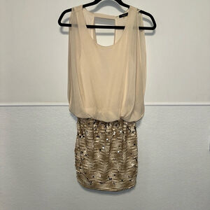 Women's Verty Dress Size S Beige & Gold Sequin Party